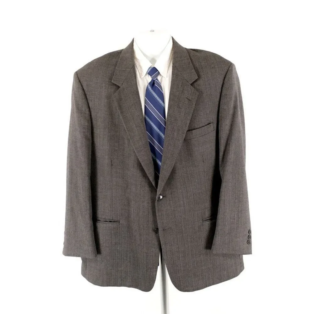 Pierre Cardin Textured Tweed Wool Gray Check 2 Button‎ Blazer 44L